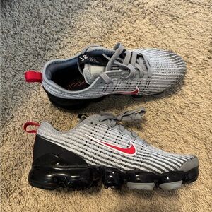 Nike Gray and Red VaporMax Shoes